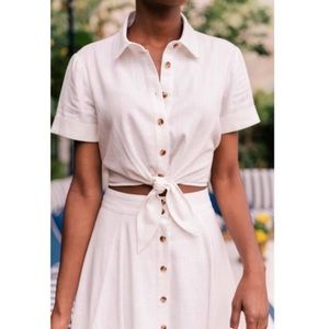 Gal Meets Glam / Scout Linen Blend Short Sleeve Crop Blouse In Ivory